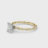 Yellow gold Radiant Cut Diamond Solitaire Ring with Twisted Band and Pavé Accents