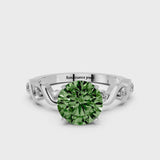 Silver Fancy Green Round  Solitaire Twisted Band with Prong Setting