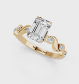 Yellow gold Emerald Solitaire Twisted Band with Prong Setting