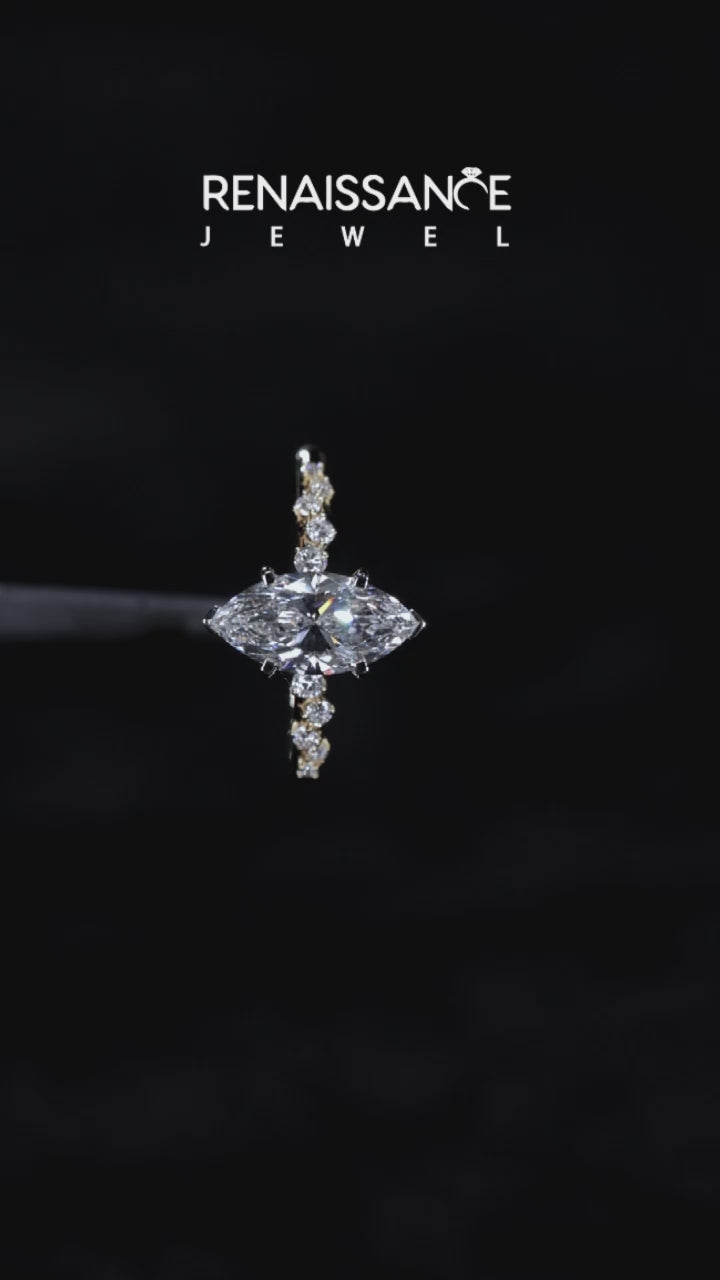 Yellow gold Marquise Diamond Cluster Prong-Set Solitaire Ring 3