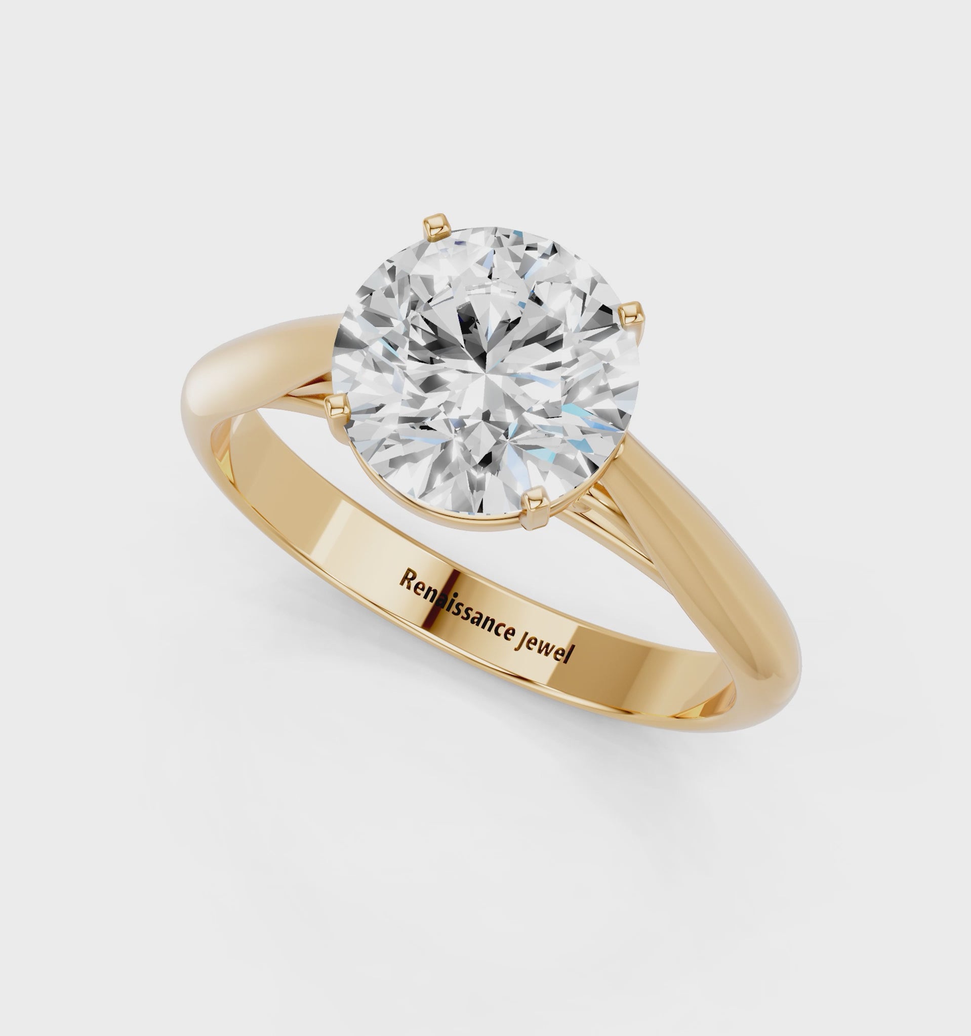 Yellow gold Round Solitaire Diamond Engagement Ring with Cathedral Setting and Four-Prong Mount on a Classic Band_64