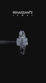 Silver Radiant Solitaire Filigree Engagement Ring with Halo and Prong Setting
