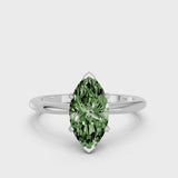 White gold Fancy Green Marquise Cut Diamond Solitaire Ring with Six-Prong Setting and Classic Band