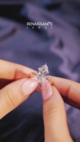 Rose gold Marquise Solitaire Beaded Band with Four-Prong Setting