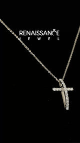Silver Pavé Round Diamond Cross Pendant with Prong Setting