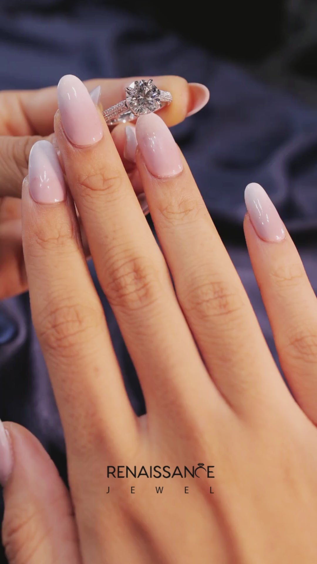 Silver Round Cut Diamond Pavé Band Solitaire Ring with Four-Prong Setting 3