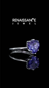 Silver Heart Cut Tanzanite Solitaire Ring with Flower Prong Setting and Classic Band
