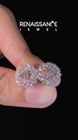 Rose gold Round Diamond Sunburst Stud Earrings