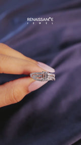 Silver Asscher Solitaire Twist Band with Pavé Setting and Four-Prong Setting