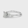 Silver Radiant Solitaire Leaf-Inspired Diamond Ring with Pavé Band and Four-Prong Setting 3