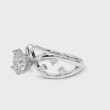 Platinum Oval Cut Solitaire Diamond with Side Stones on Criss-Cross Band and Four-Prong Setting