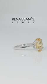 Silver Oval Cut Citrine Solitaire Engagement Ring with Classic Band and Four-Prong Setting