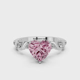 Silver Fancy Pink Heart  Solitaire Twisted Band with Prong Setting