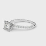 White gold Princess Cut Diamond Solitaire Ring with Pavé Accents and Four-Prong Setting