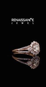 Rose gold Round Halo Split Shank Diamond Engagement Ring with Prong Setting