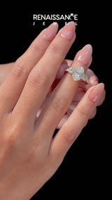Yellow gold Asscher Cut Diamond Three-Stone Ring with Round Side Stones and Pavé Band