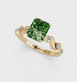Yellow gold Fancy Green Radiant  Solitaire Twisted Band with Prong Setting