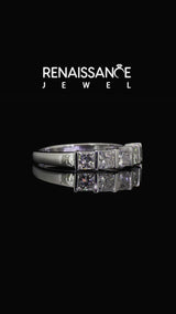 Silver Princess Cut Channel Set Diamond Band with Bar Prong Setting
