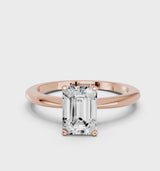Rose gold Emerald Cut Diamond Solitaire Ring with Six-Prong Setting and Classic Band