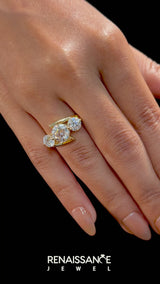 Yellow gold Three-Stone Round Diamond Bypass Band with Prong Setting