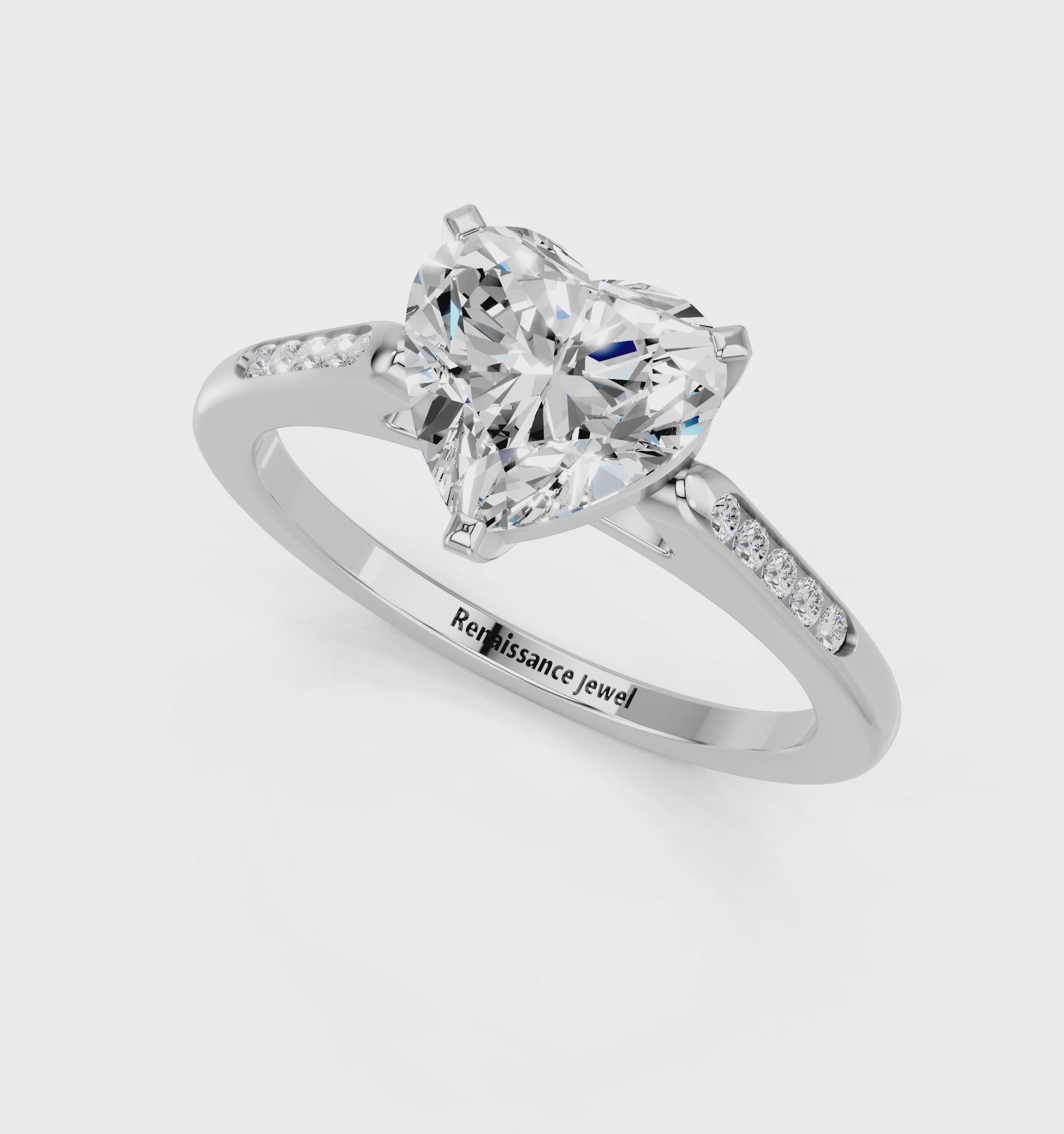 White gold Heart Cut Channel Set Solitaire Engagement Ring with Four-Prong Setting_128