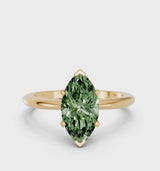 Yellow gold Fancy Green Marquise Cut Diamond Solitaire Ring with Six-Prong Setting and Classic Band