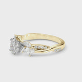 Yellow gold Oval Diamond Floral Vine Solitaire Engagement Ring