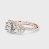 Rose gold Round Diamond Halo Ring with Marquise and Pavé Band in Prong Setting