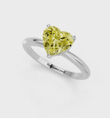 White gold Fancy Yellow Heart Cut Diamond Solitaire Ring with Six-Prong Setting and Classic Band
