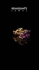 Yellow gold Round Cut Amethyst Stud Earrings
