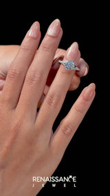 Silver Cushion Cut Diamond Solitaire Ring with Pavé Band and Prong Setting