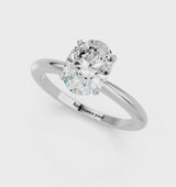 Platinum Oval Cut Diamond Solitaire Ring with Six-Prong Setting and Classic Band