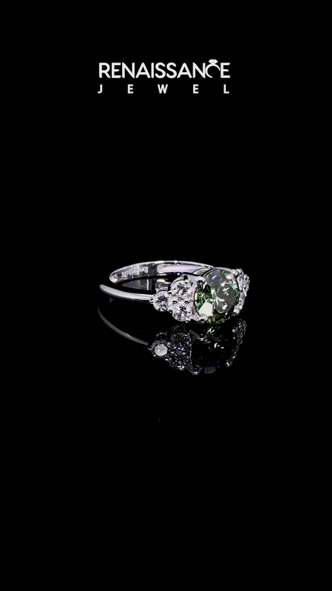 White gold Fancy Green Round Cut Brilliant Diamond Cluster Accent Solitaire Ring with Prong Setting_13