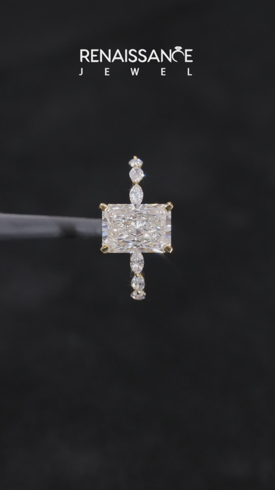 White gold Radiant Solitaire Marquise Side Stone Prong Setting Ring_37