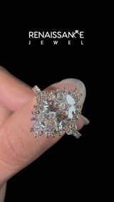 Yellow gold Oval Cut Cut Diamond Sunburst Halo Engagement Ring with Pavé Band