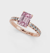 Rose gold Fancy Pink Emerald  Solitaire Pave Diamond Engagement Ring with Four-Prong Setting