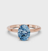 Rose gold Fancy Blue Oval Cut Diamond Solitaire Ring with Six-Prong Setting and Classic Band