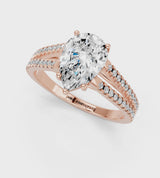 Rose gold Pear Cut Diamond Solitaire Engagement Ring with Split Shank Pavé Band