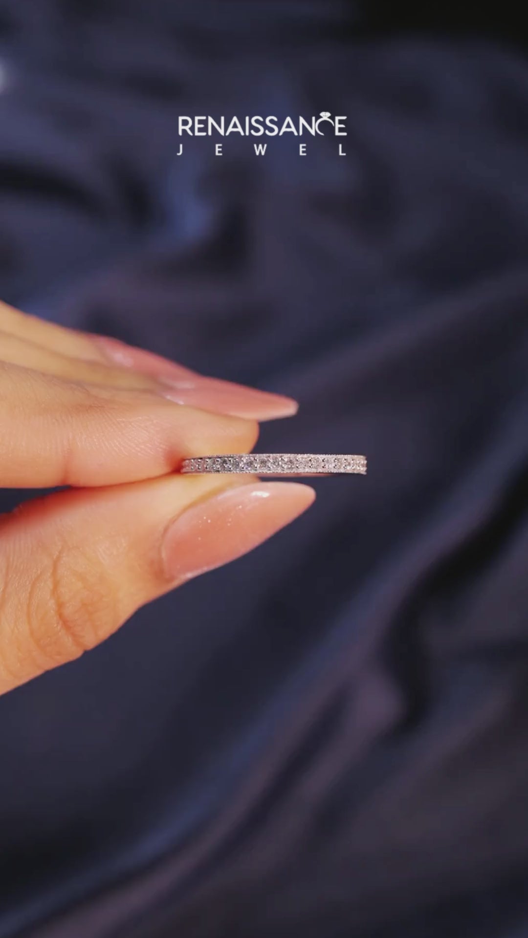 Platinum Round Diamond Pavé Set Milgrain Wedding Band 2