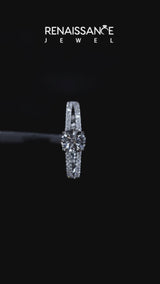 Silver Pear Cut Diamond Solitaire Engagement Ring with Split Shank Pavé Band