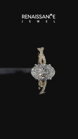 Yellow gold Oval Cut Diamond Solitaire Engagement Ring with Twisted Pavé Band and Four-Prong Setting