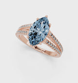 Rose gold Fancy Blue Marquise Cut Diamond Solitaire Engagement Ring with Split Shank Pavé Band