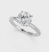Platinum Round Cut Diamond Solitaire Ring with Six-Prong Setting and Classic Band