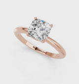 Rose gold Cushion Cut Diamond Solitaire Ring with Six-Prong Setting and Classic Band