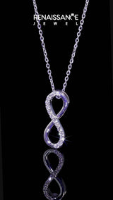 Silver Infinity Pendant with Round Brilliant Diamonds in Pavé Setting