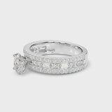 Silver Oval Cut Diamond Solitaire Ring with Pavé and Channel Set Band