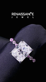 Platinum Radiant Cut Diamond Ring with Marquise and Round with Pink Sapphire side stone Side Stones and Four-Prong Setting