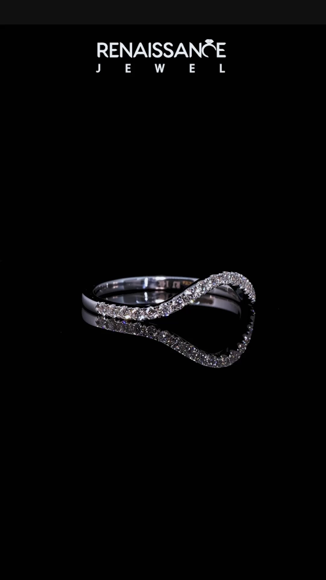 White gold Round Diamond Pavé Set Curved Wedding Band_31