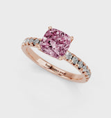 Rose gold Fancy Pink Cushion  Solitaire Pave Diamond Engagement Ring with Four-Prong Setting