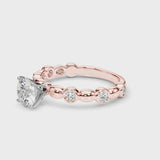 Rose gold Asscher Solitaire Bezel-Set Diamond Ring with Beaded Band and Four-Prong Setting